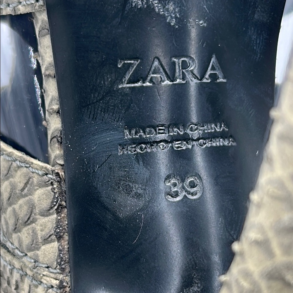 Zara Tan High Stiletto Heel Strappy Sandals 39 Beige Snakeskin Buckle Open Toe - Picture 13 of 16